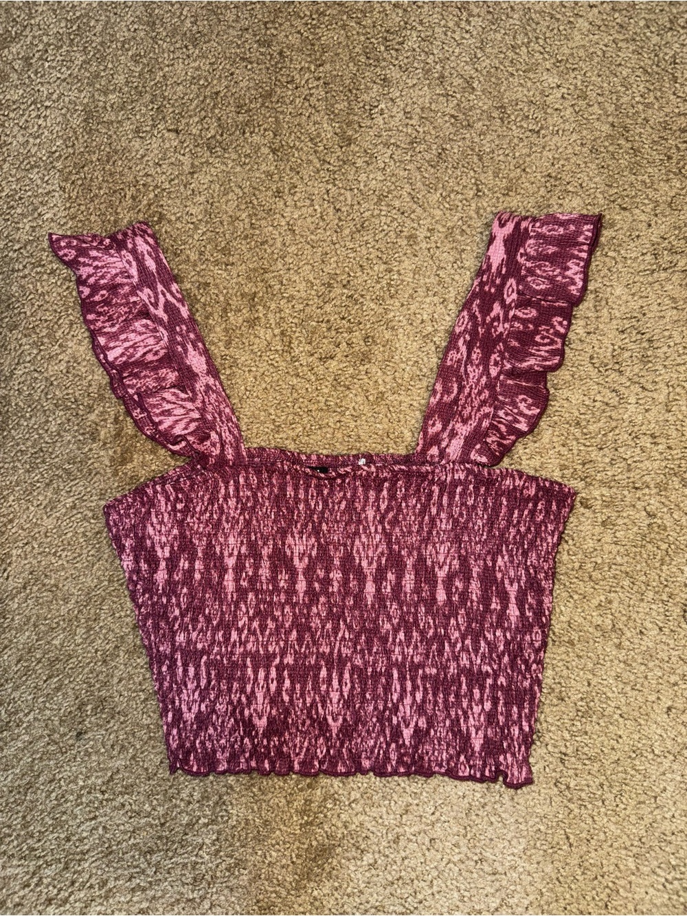 H&M Pink Maroon Smocked Crop Top with Ruffled Straps